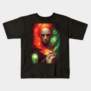 Beautiful Fire Mage | Fantasy Artwork | Pyromancer | Fire Sorceress | Abstract Painting Kids T-Shirt